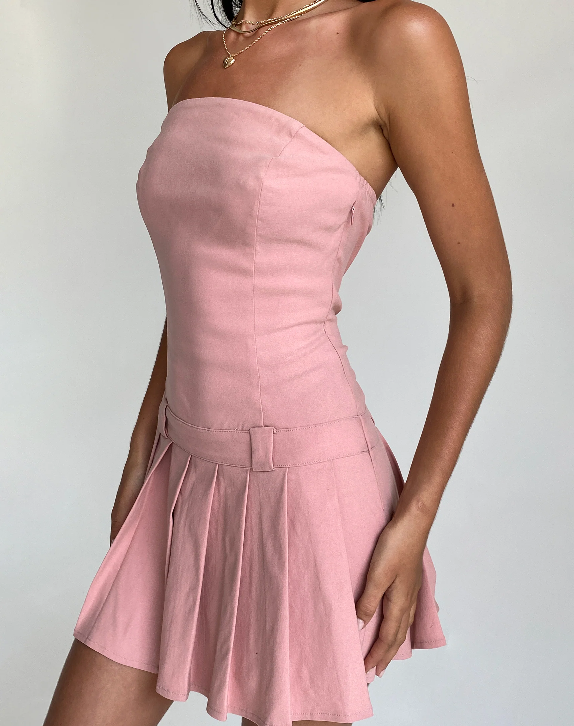 Payoda Bandeau Mini Dress in Pink - Awmao