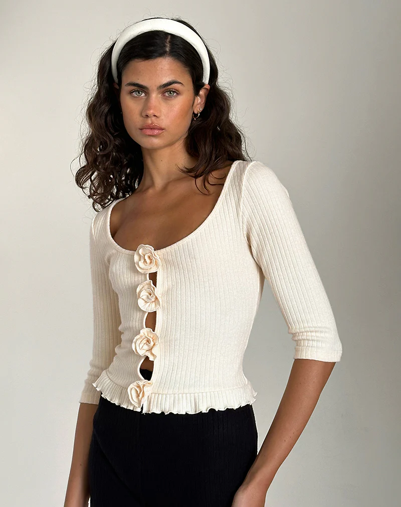 Harpan Rosette Top in Ivory - Awmao