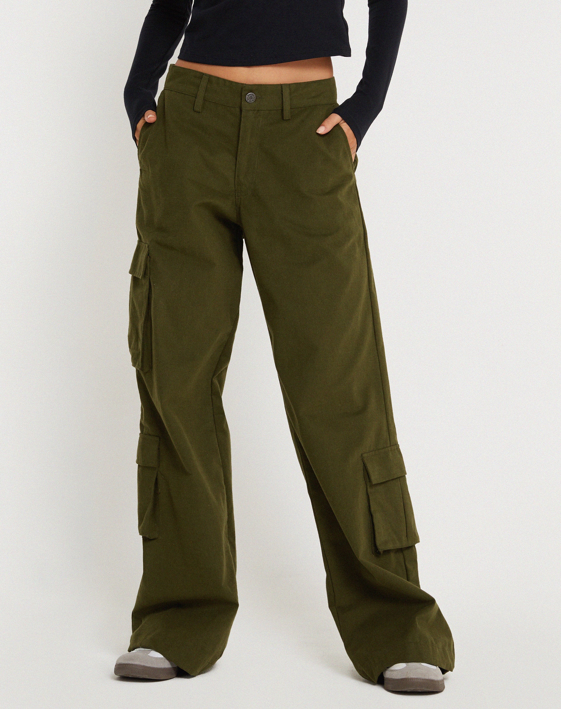 Shan Wide Leg Trouser in Dark Olive - Awmao