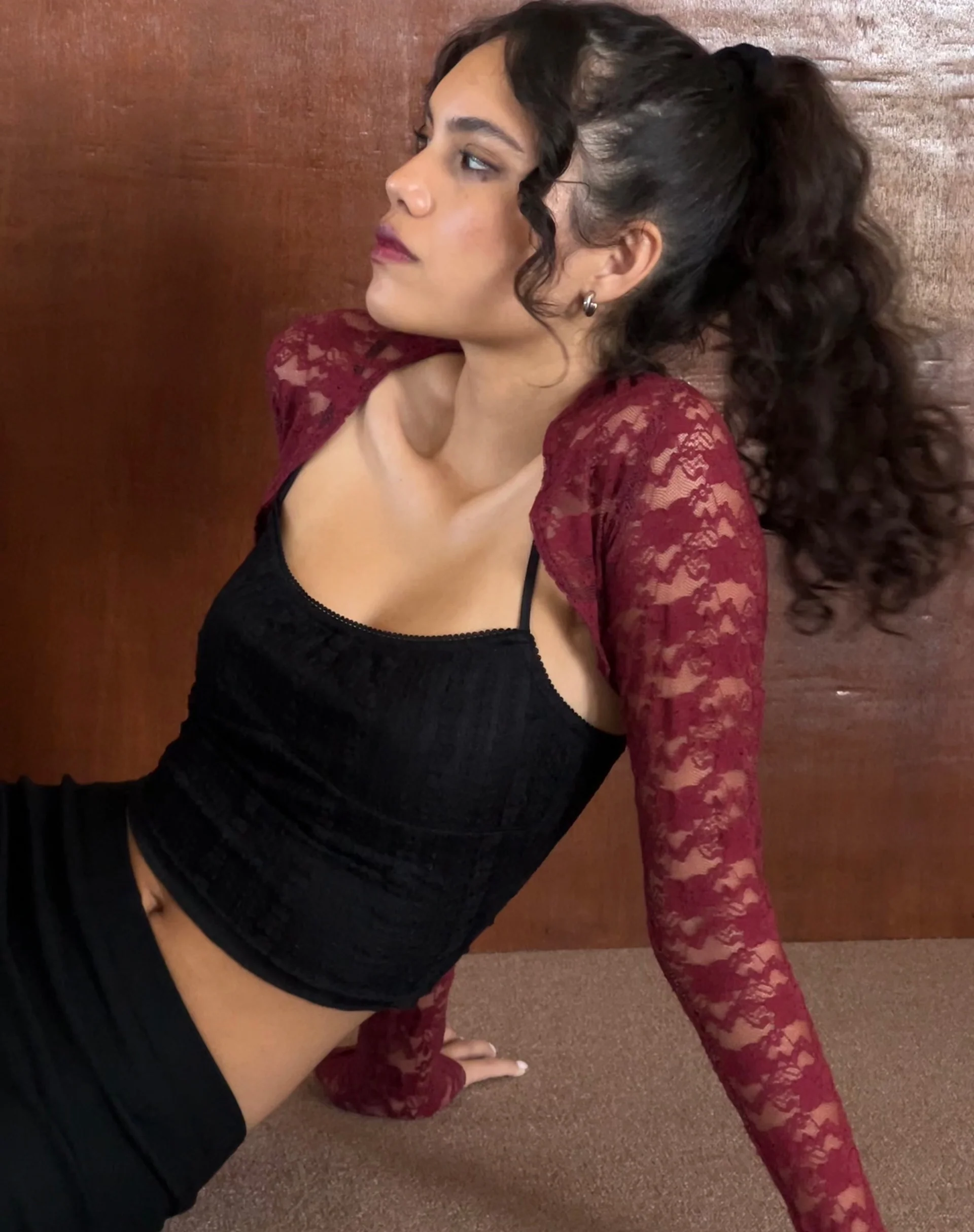 Suri Lace Shrug in Maroon - Awmao