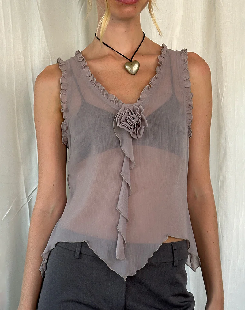 Rosalinda Top in Chiffon Lilac Grey - Awmao