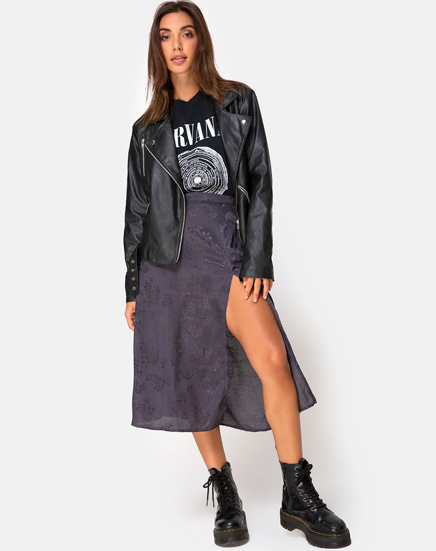 Saika Midi Skirt in Satin Rose Grey - Awmao