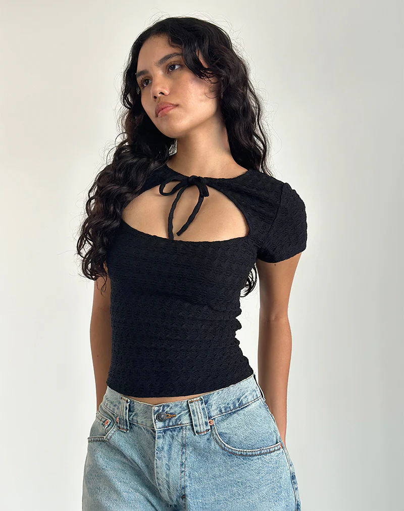 Lindsay Top in Textured Black - Awmao