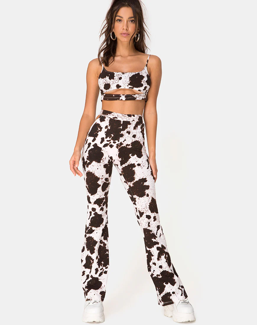 Kiva Trouser in Cow Hide Brown and White - Awmao