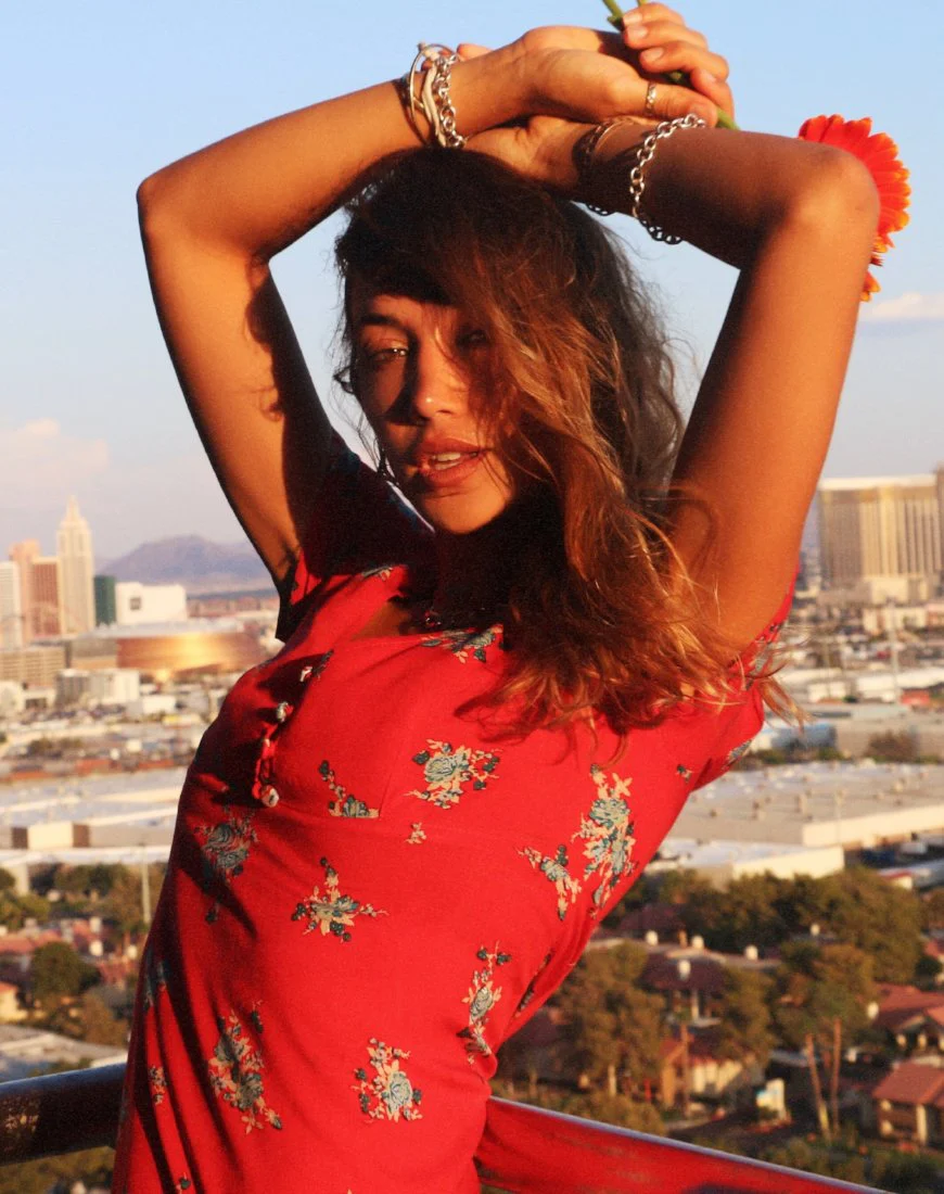 Meca Dress in Soi Rose Red - Awmao