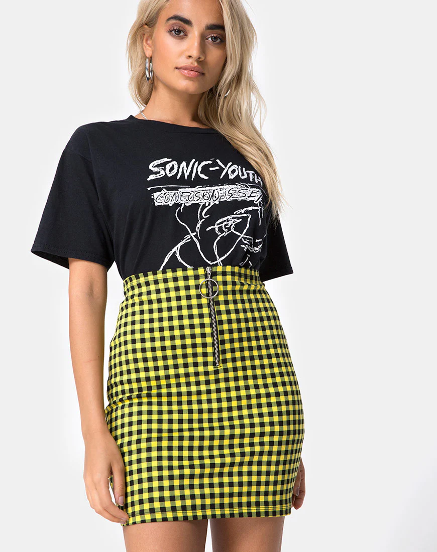 Kimber Bodycon Skirt in Medium Gingham Yellow - Awmao