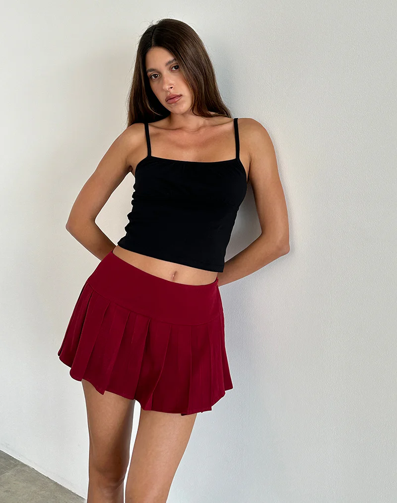 Casini Mini Skirt in Soft Tailoring Burgundy - Awmao