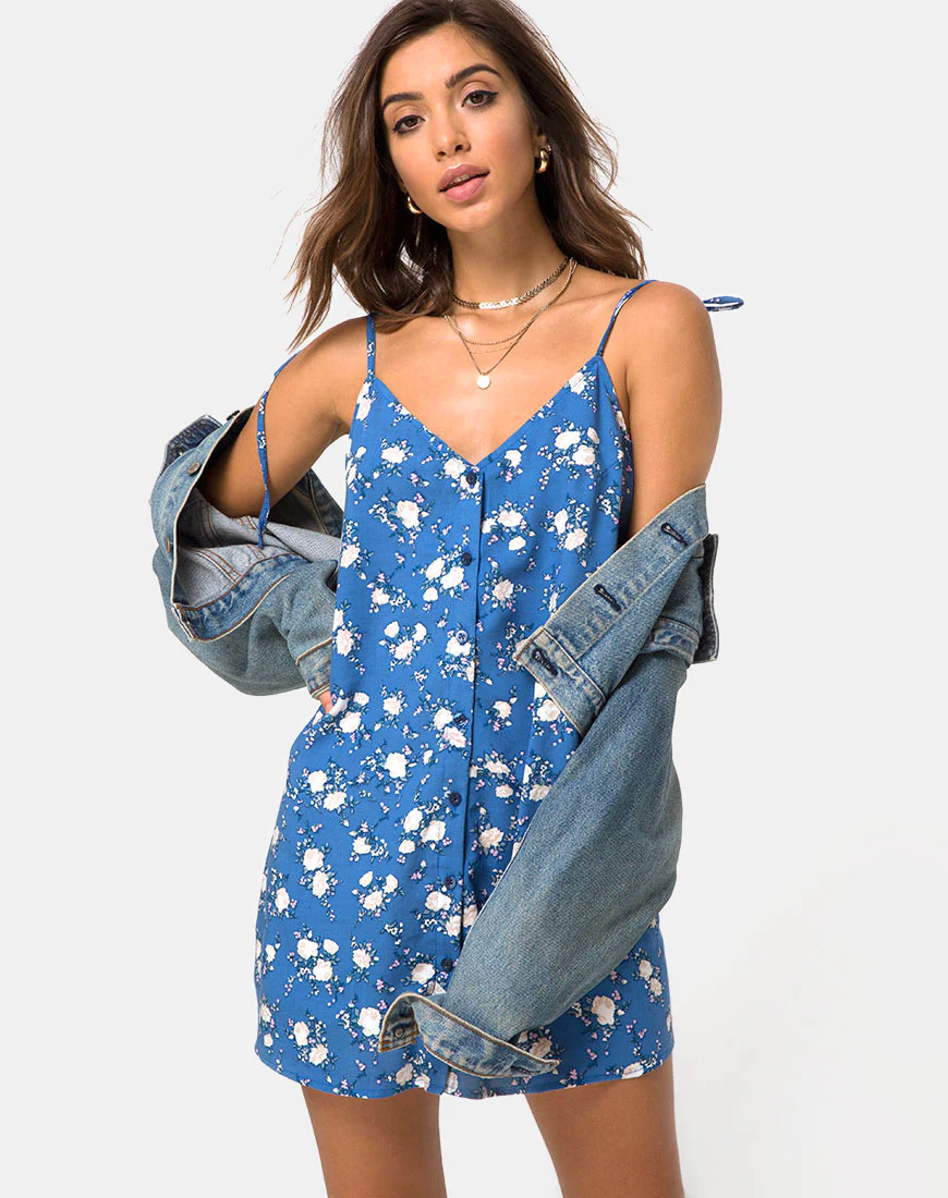 Osla Slip Dress in Soheila Floral Blue - Awmao