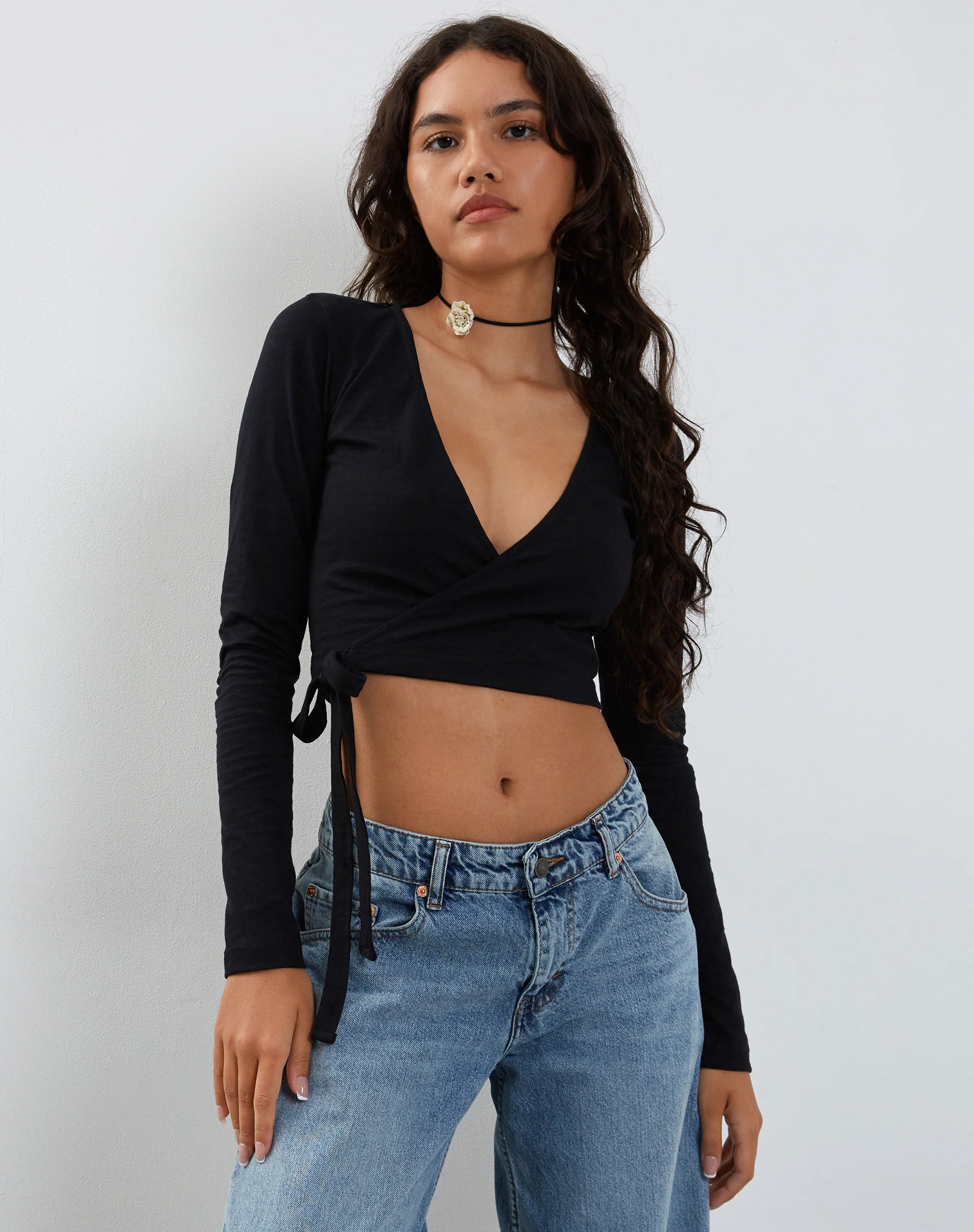 Ballet Long Sleeve Wrap Top in Black Jersey - Awmao