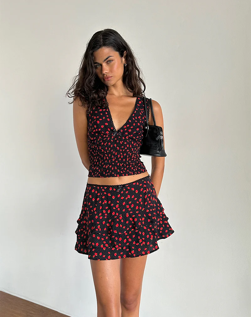 Hevalis Top in Strawberry Polka Black - Awmao