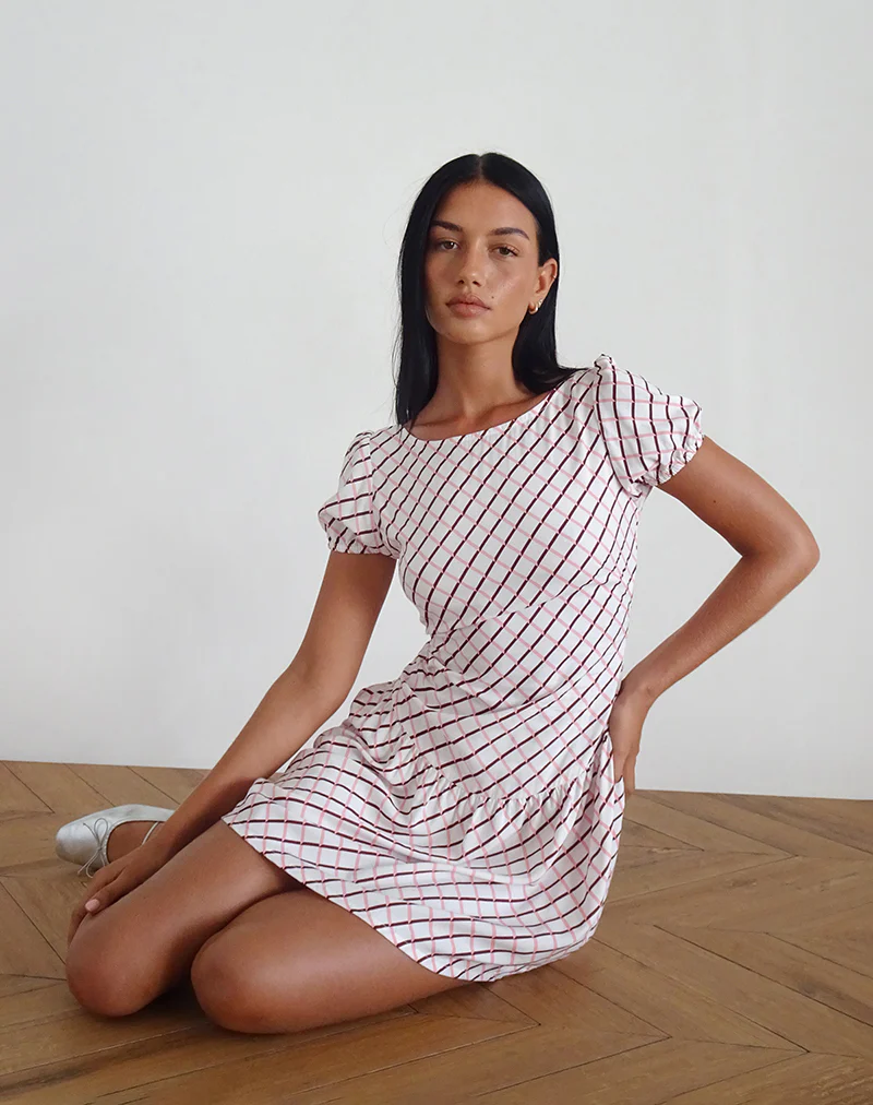 Jemima Mini Dress in Geometric Tile - Awmao