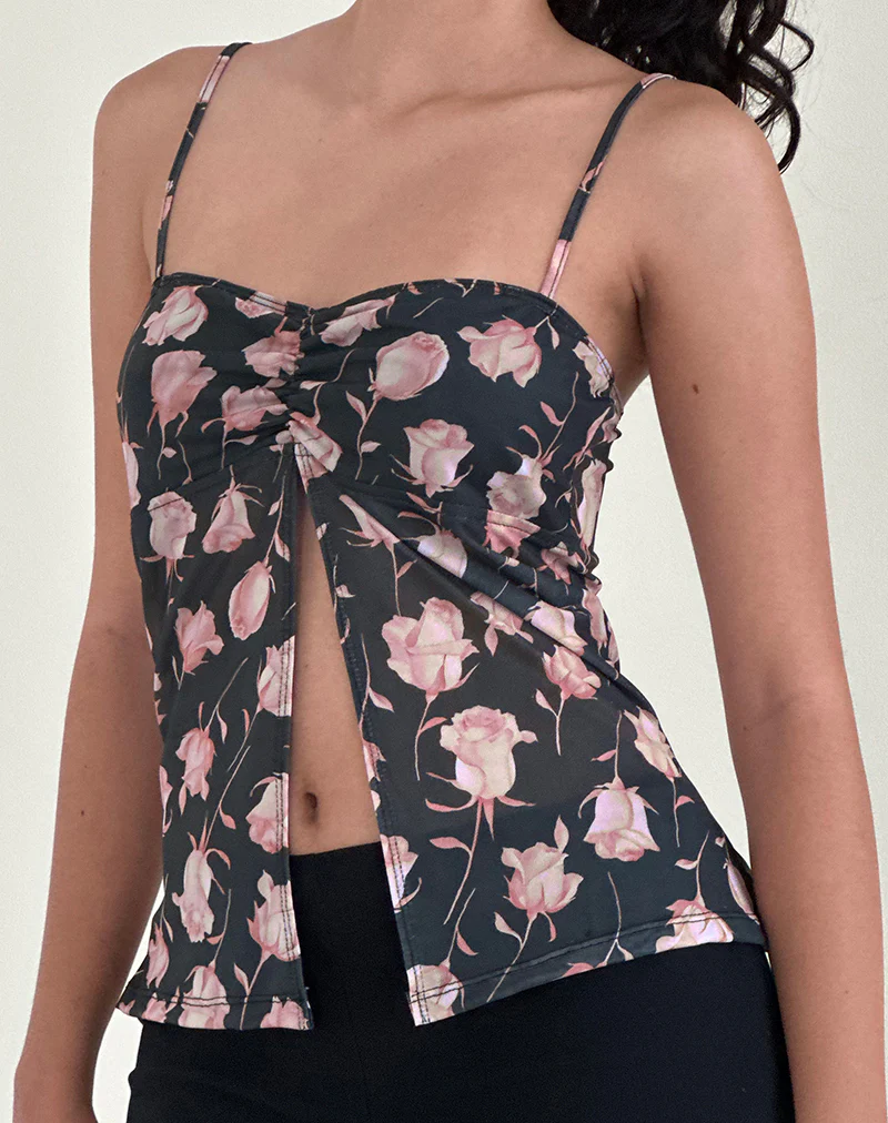 Megumi Top in Falling Rose Jet Black - Awmao