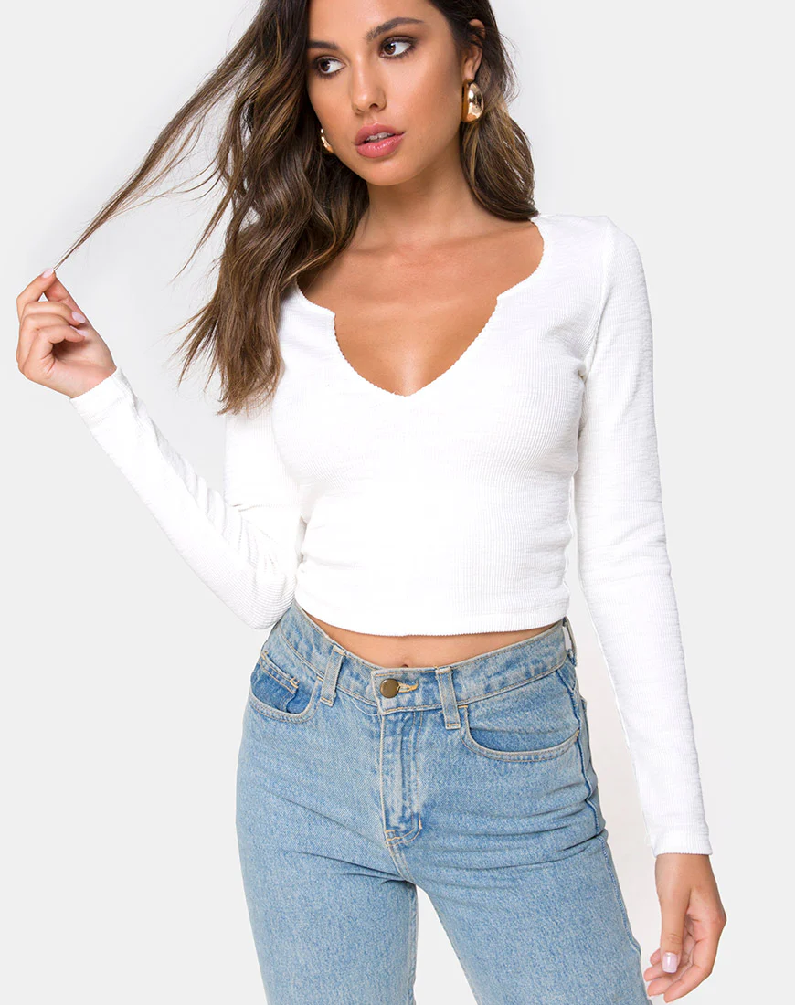Guanelle Top in Rib White - Awmao