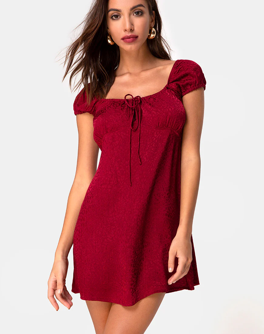 Gaval Mini Dress in Satin Cheetah Raspberry - Awmao