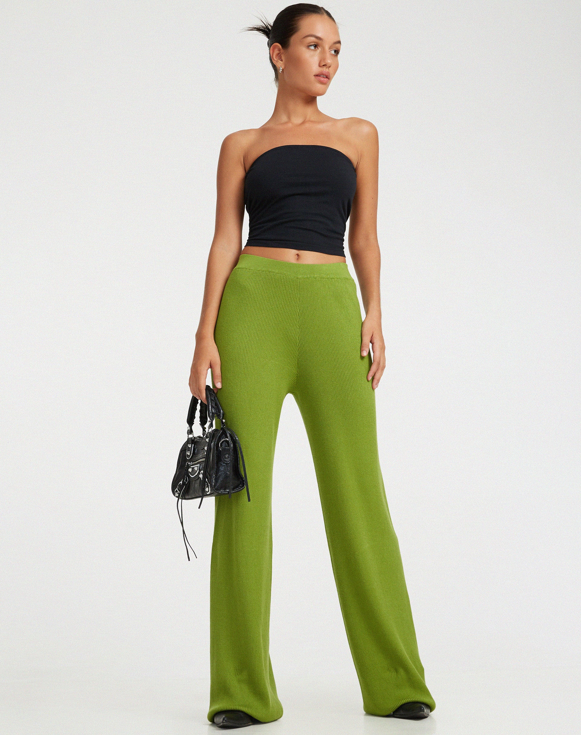 Adolia Knitted Flared Leg Trouser in Golden Lime - Awmao