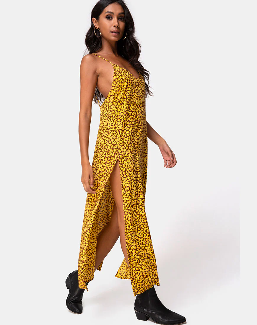 Hime Maxi Dress in Ditsy Rose Marigold - Awmao
