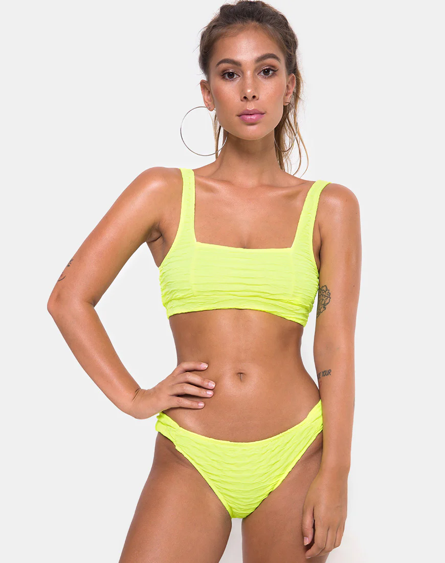 Shani Bikini Top in 80's Crinkle Sour Lime - Awmao