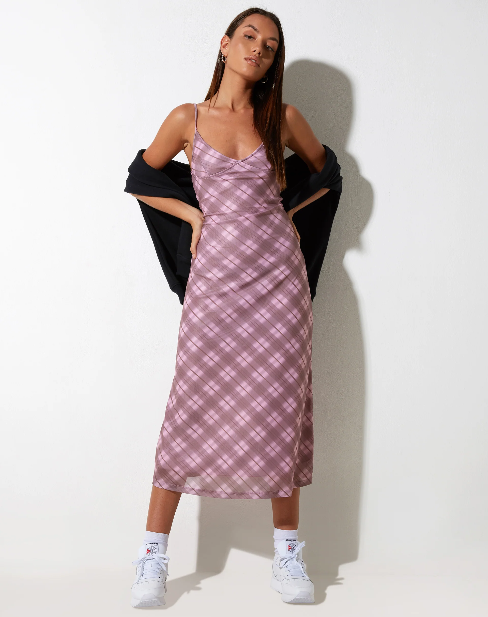 Kalana Midi Dress in Pink Blurred Check - Awmao