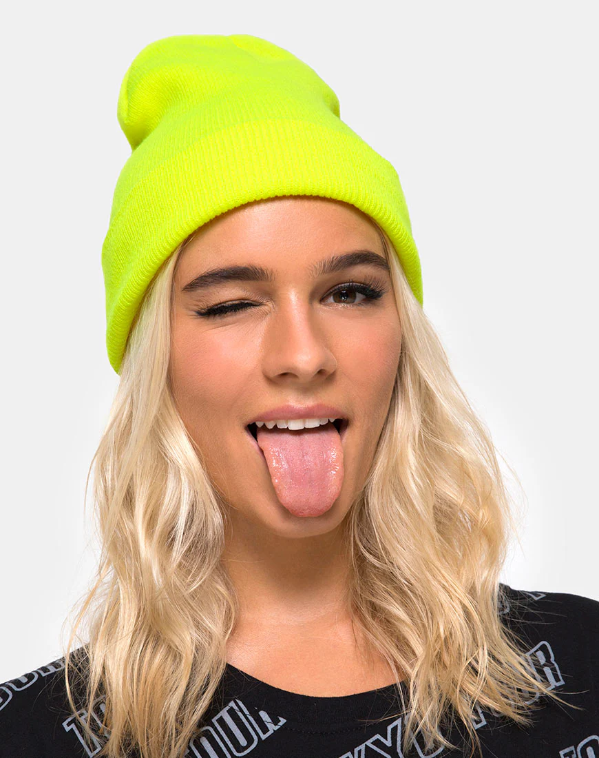 Beanie Hat in Highlighter Yellow - Awmao