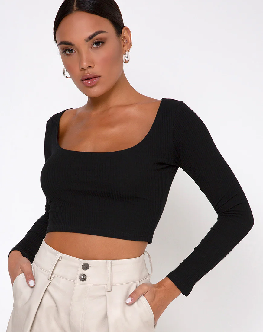 Maby Crop Top Rib Black - Awmao