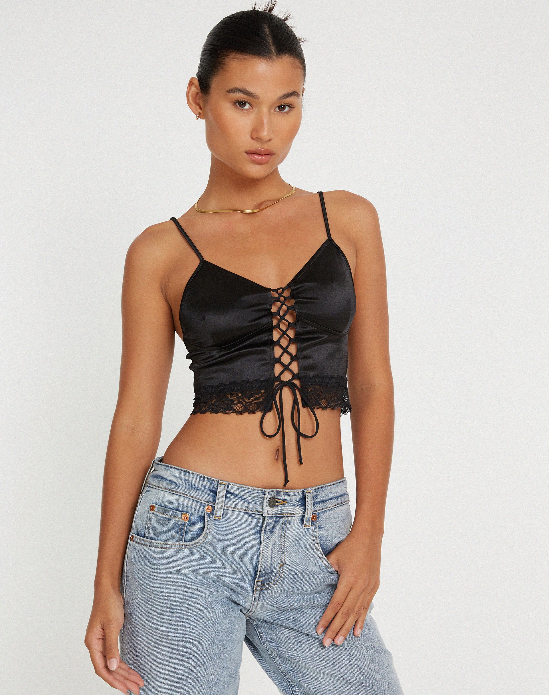 Datuk Crop Top in Satin Black - Awmao