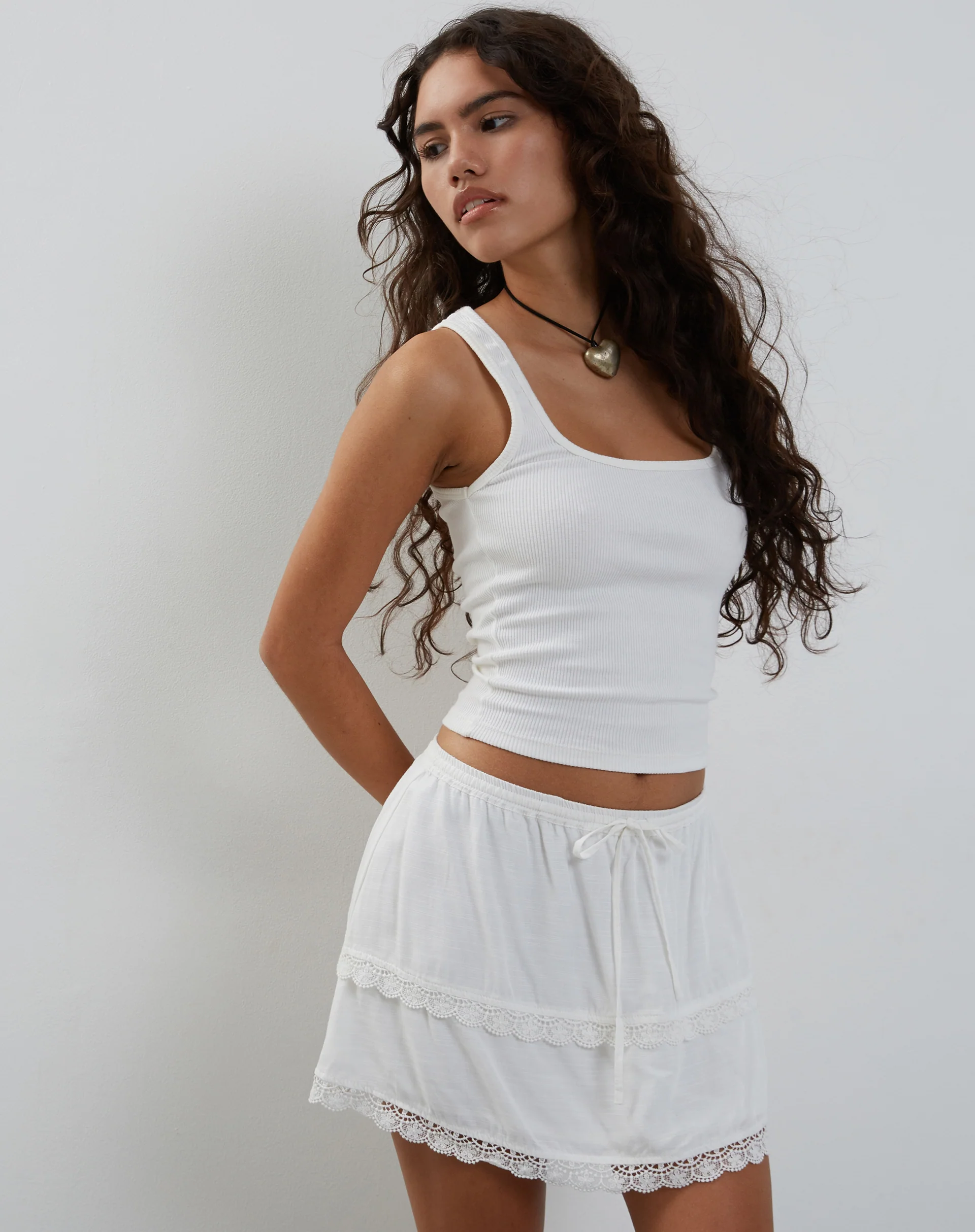 Ryila Frill Mini Skirt in White - Awmao