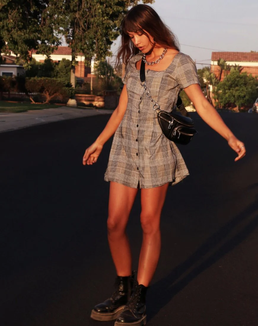 Zavacca Mini Dress in Charles Check Grey - Awmao