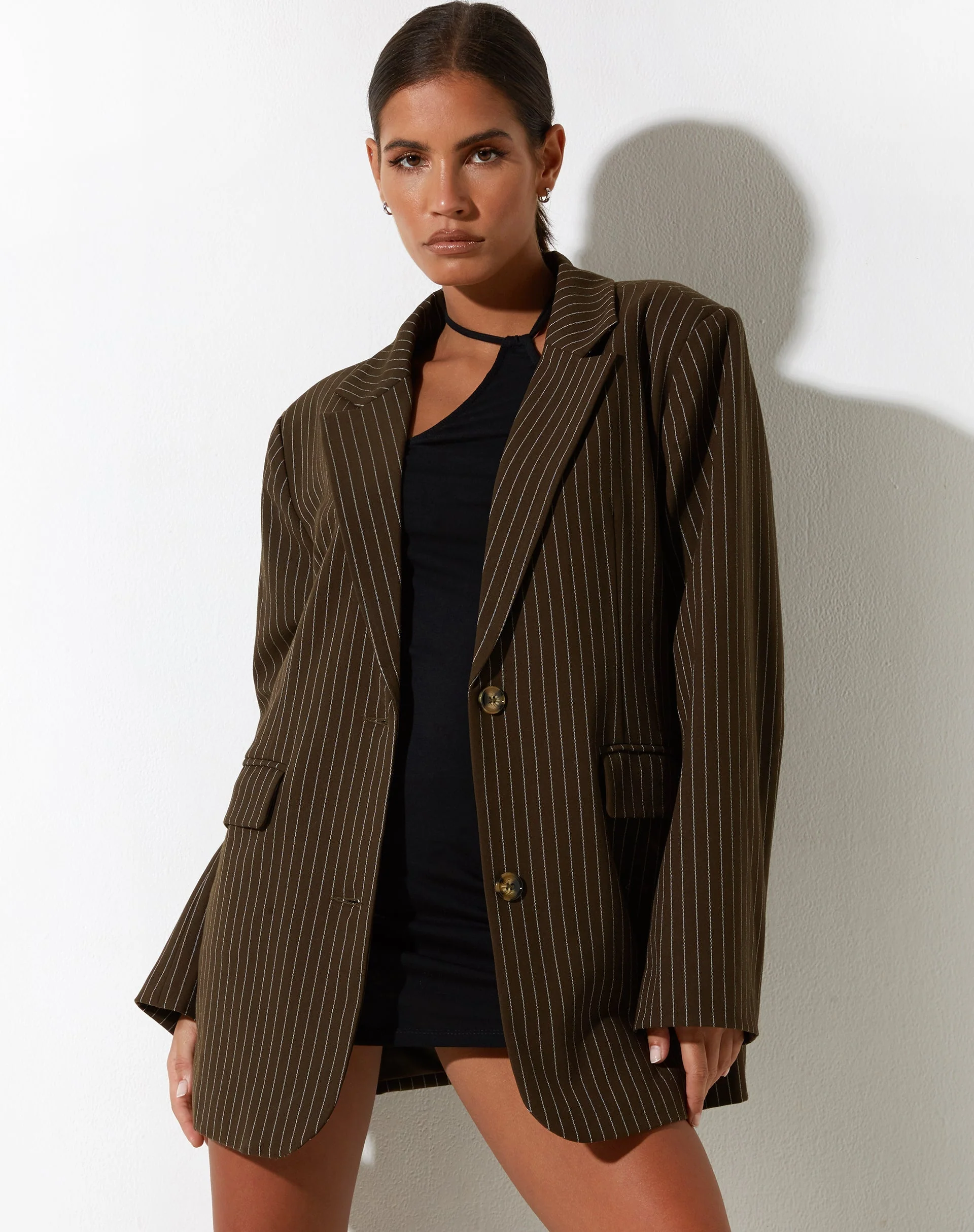 Maiwa Blazer in Pinstripe Brown - Awmao
