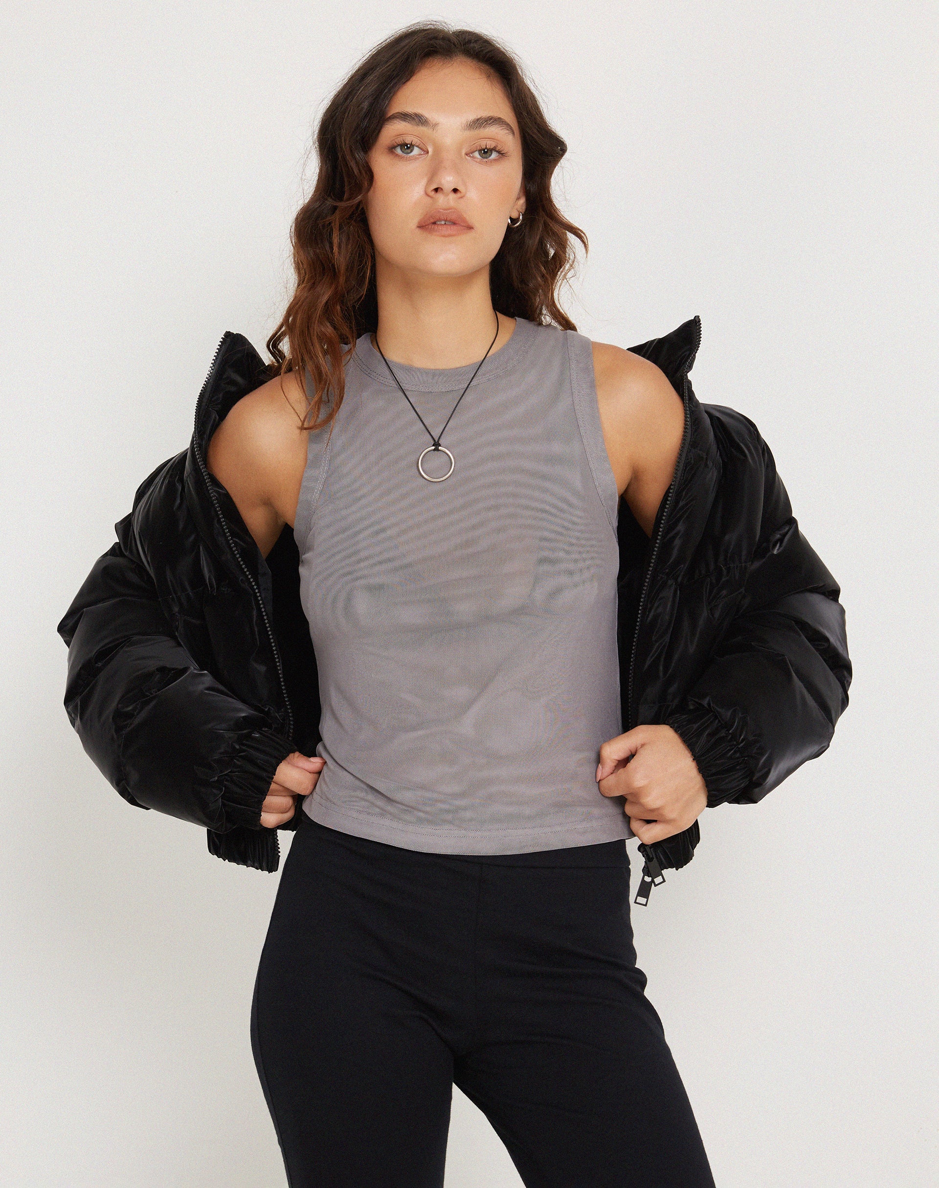 Lorde Vest Top in Mesh Grey - Awmao
