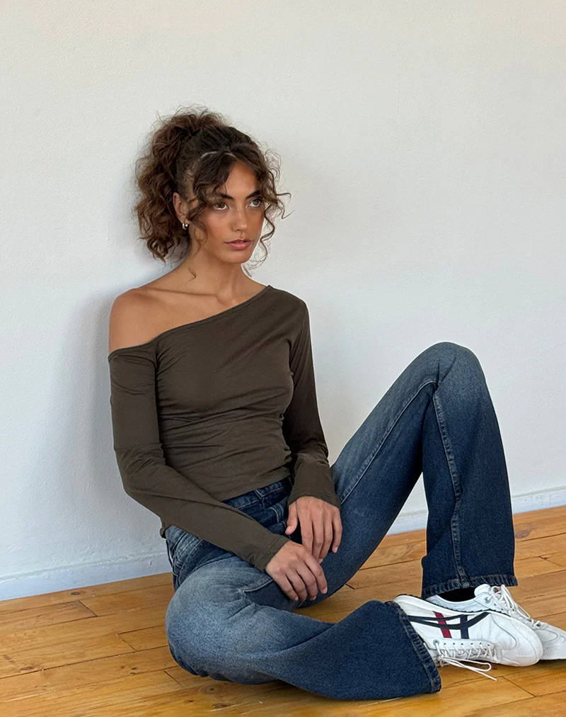 Ledez Asymmetrical Slouchy Top in Olive Tissue Jersey - Awmao