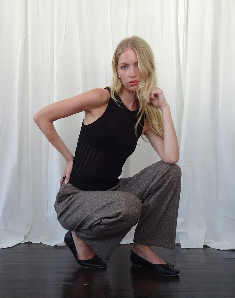 Alessia Vest Top in Wide Rib Knit Black - Awmao