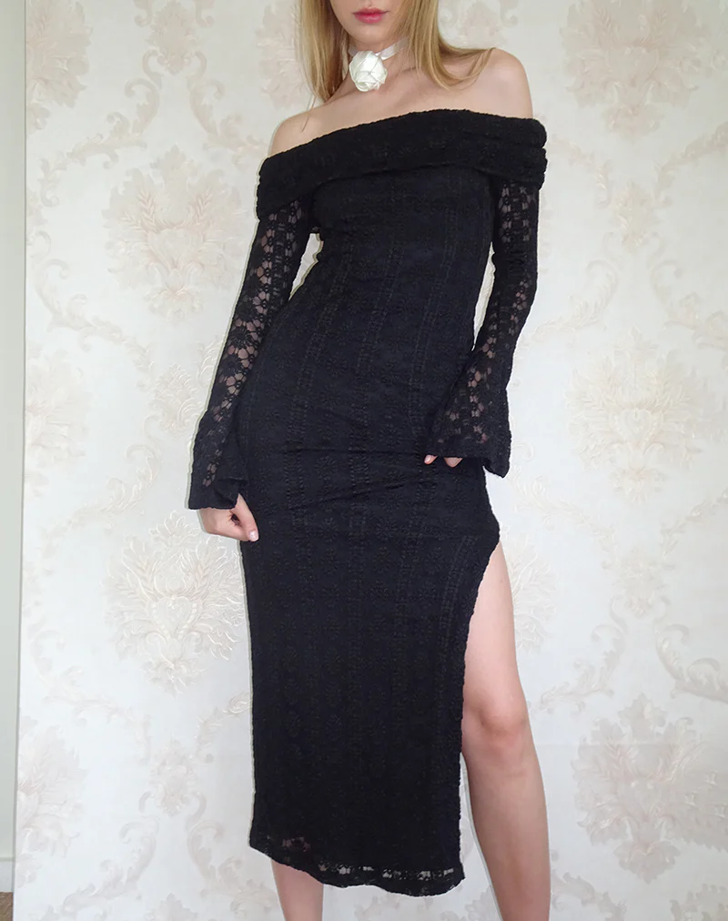 Philippa Maxi Dress in Black Regal Lace - Awmao