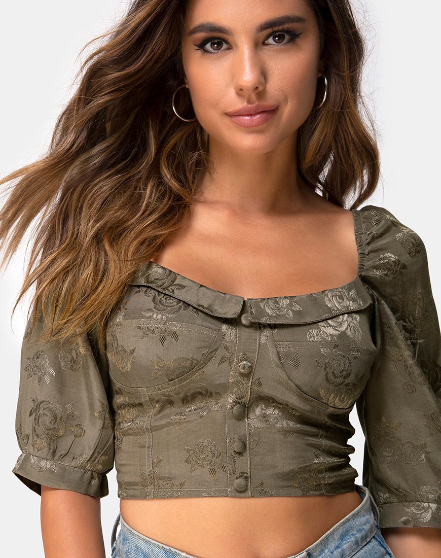 Flory Crop Top in Satin Rose Silver Grey - Awmao