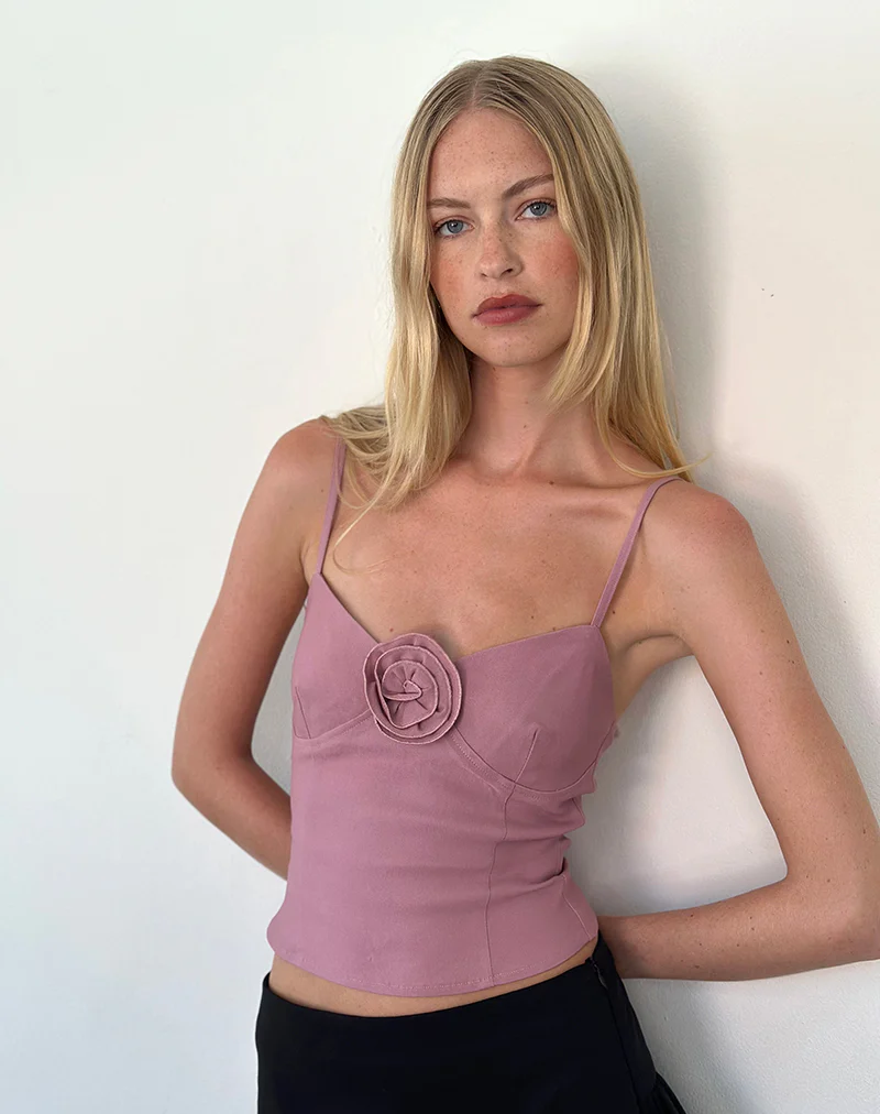 Indus Cami Top in Rosette Dusky Pink - Awmao