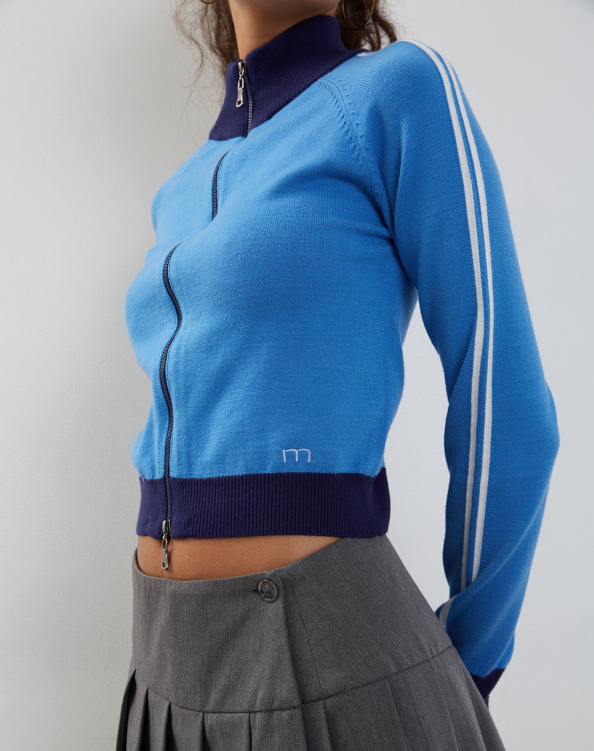 Lennon Zip Up Jacket in Blue with White Stripe - Awmao
