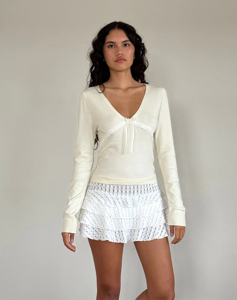 Tirzah Brushed Knit Top in Cream - Awmao