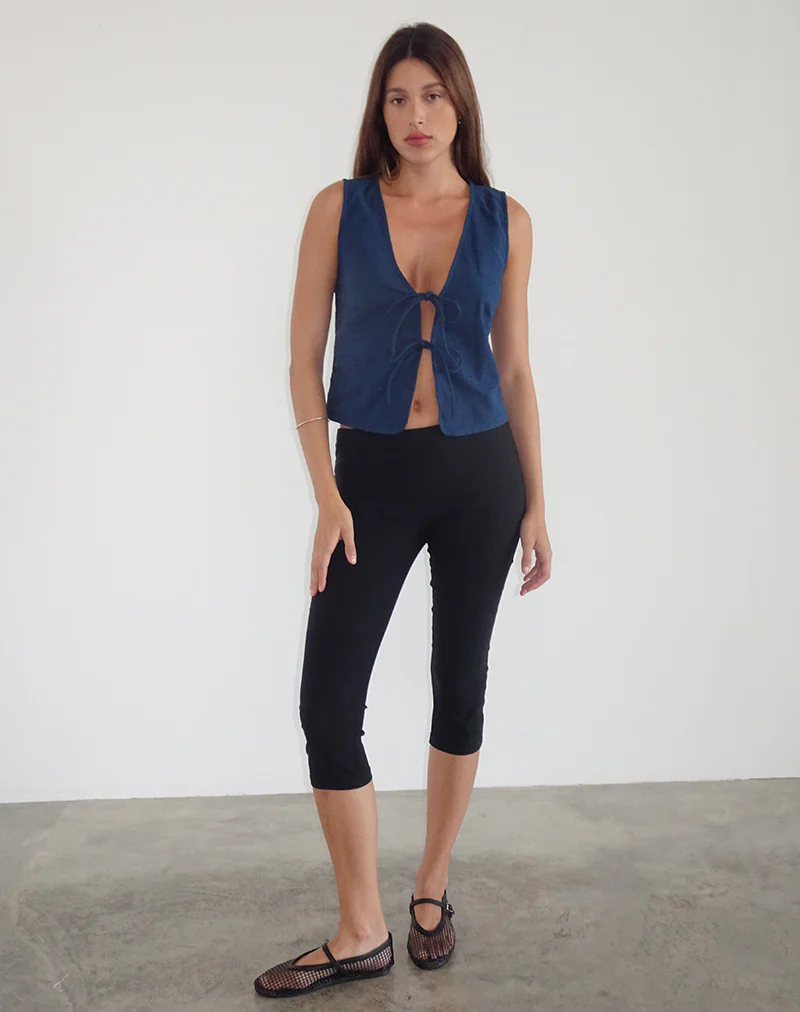 Kayve Tie Front Top in Navy - Awmao