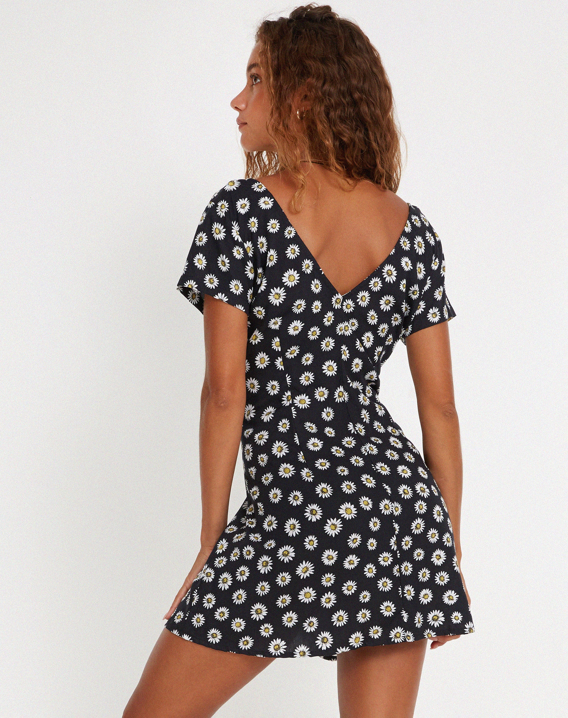 Calliope Mini Dress in Grunge Daisy Black - Awmao