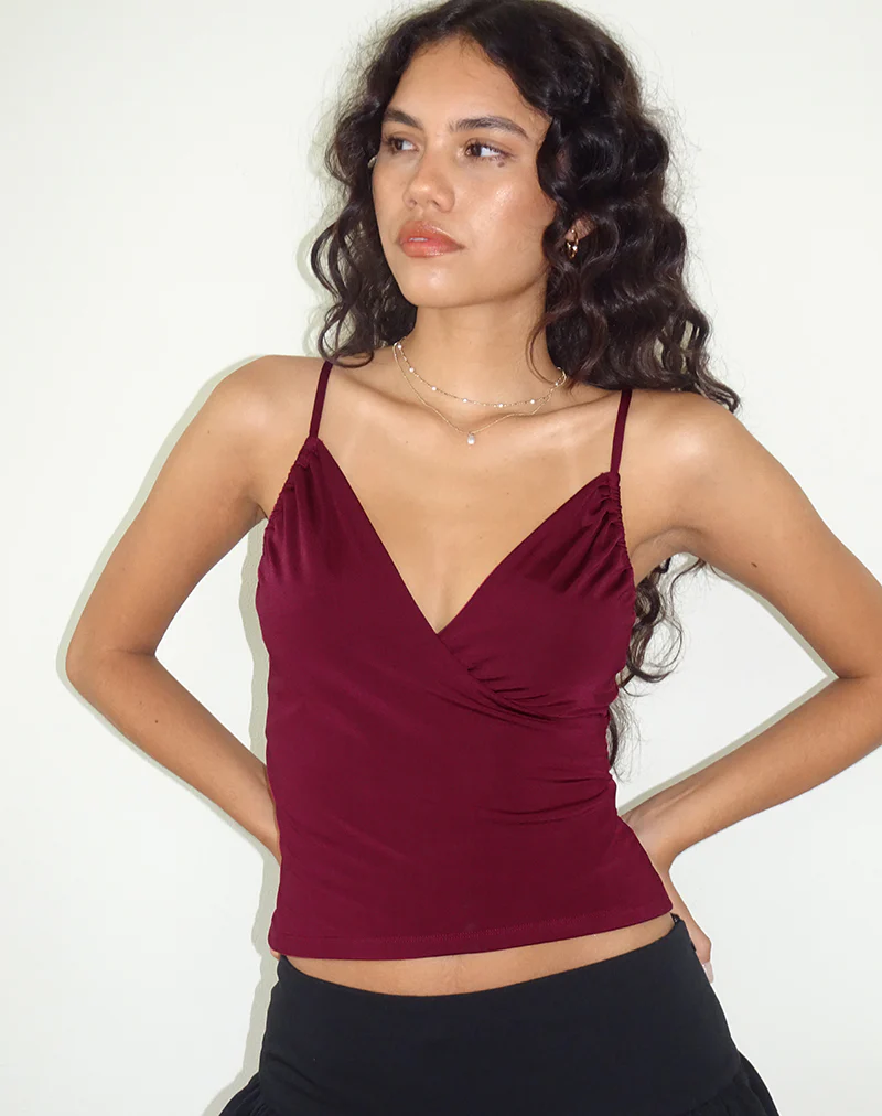 Bea Cross Front Top in Burgundy - Awmao