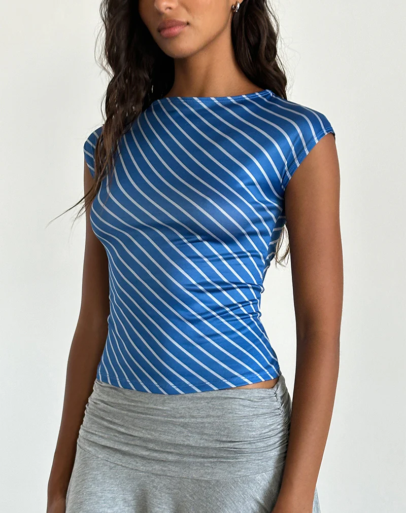 Nova Slinky Top in Blue Diagonal Stripe - Awmao