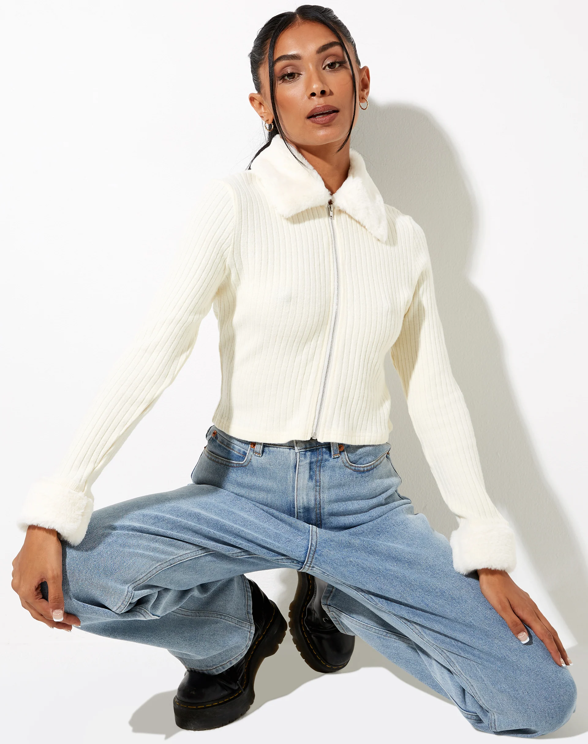 Loria Fur Cardigan in Ivory - Awmao