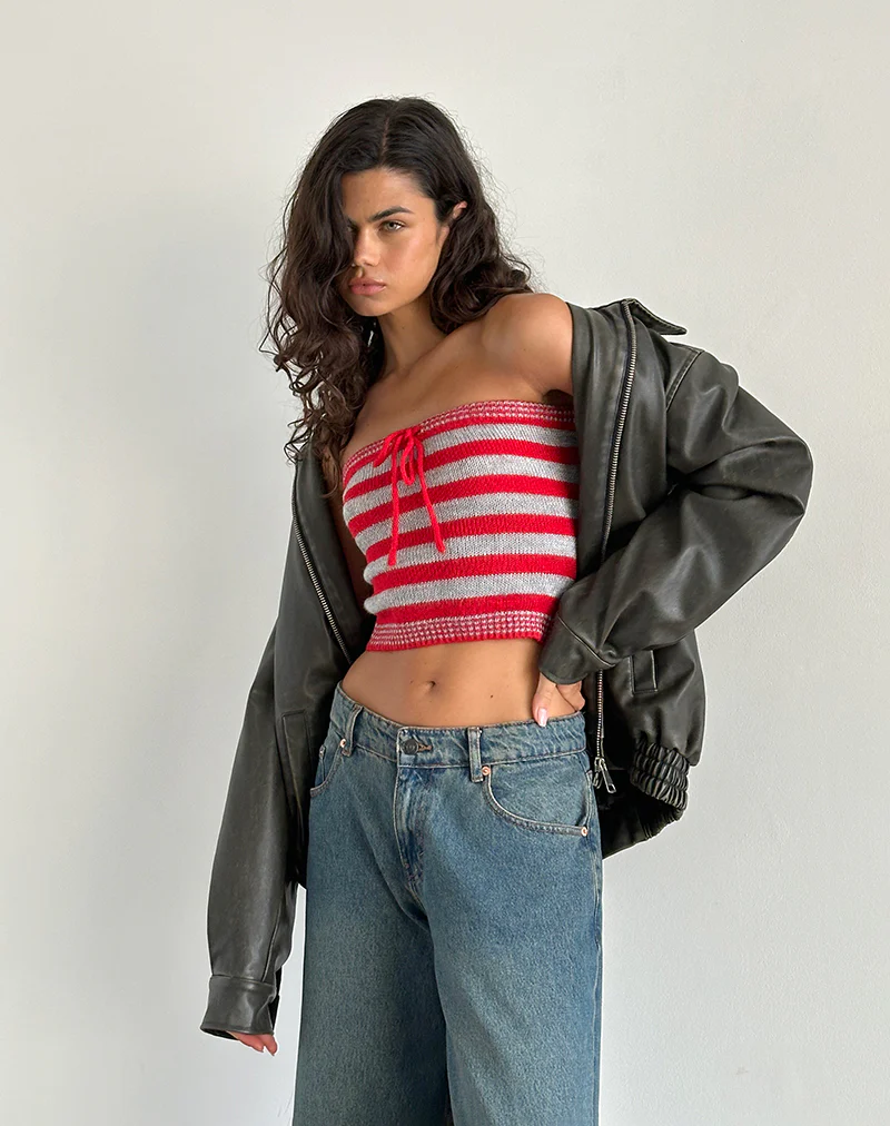 Pihla Tube Top in Red and Grey Stripe - Awmao