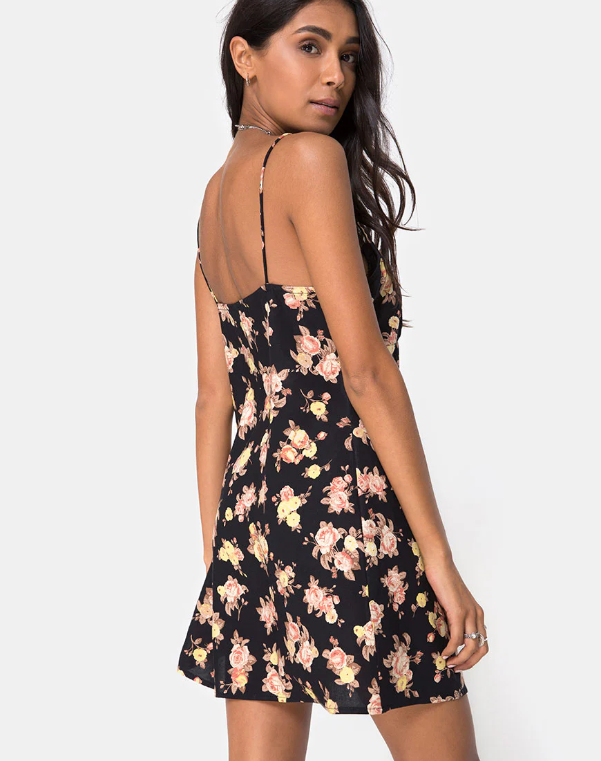 Auvaly Slip Dress in Antique Rose Black - Awmao