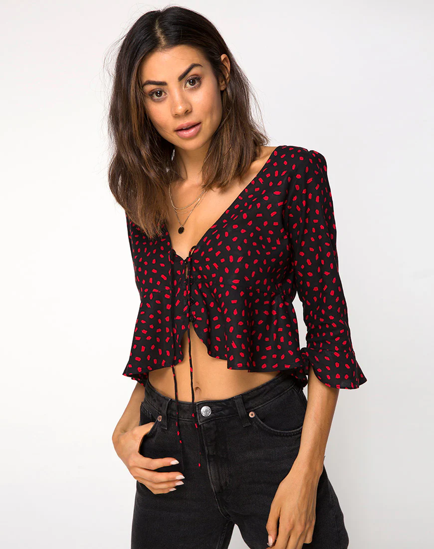 Vinequa Top in Mini Diana Dot Black and Red - Awmao
