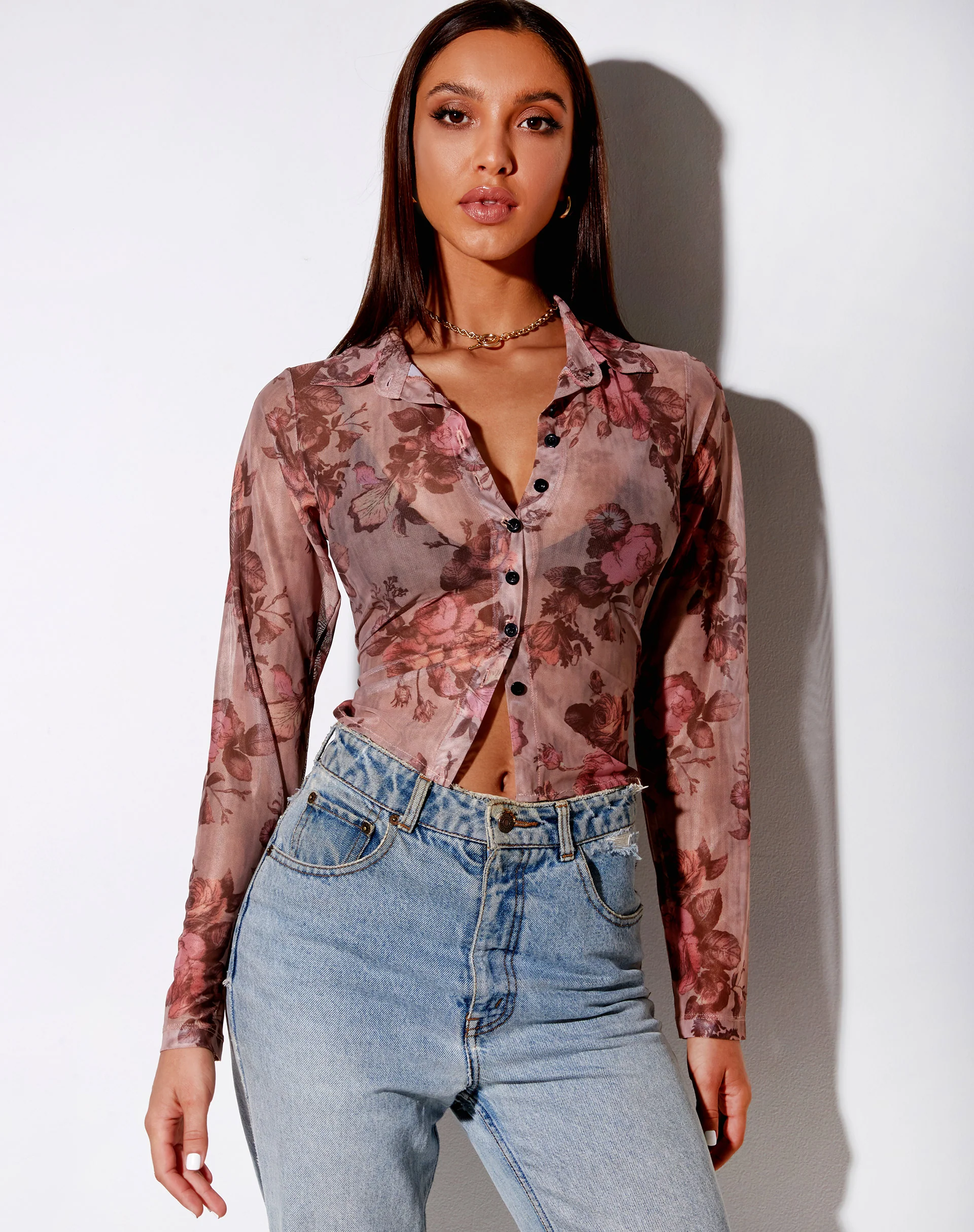 Kelly Shirt in Mesh Peach Bloom - Awmao
