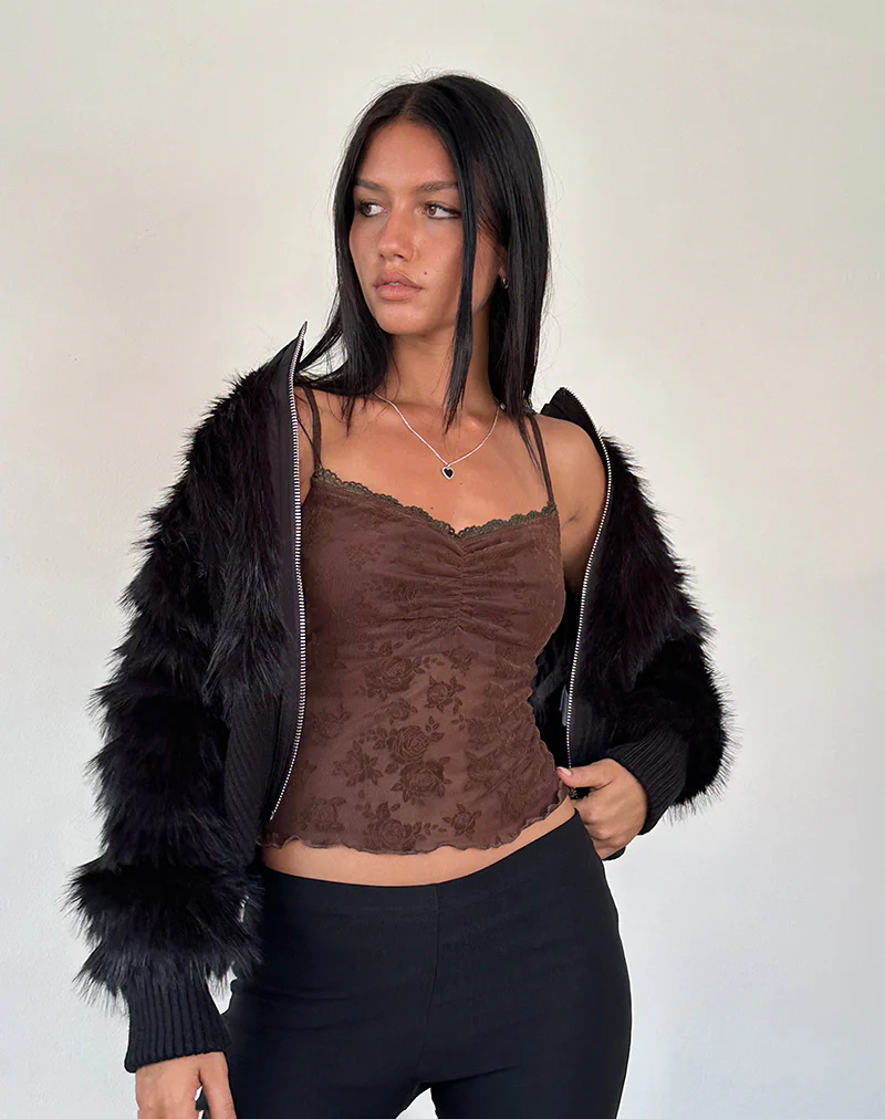 Noira Cami Top in Romantic Rose Flock Brown - Awmao