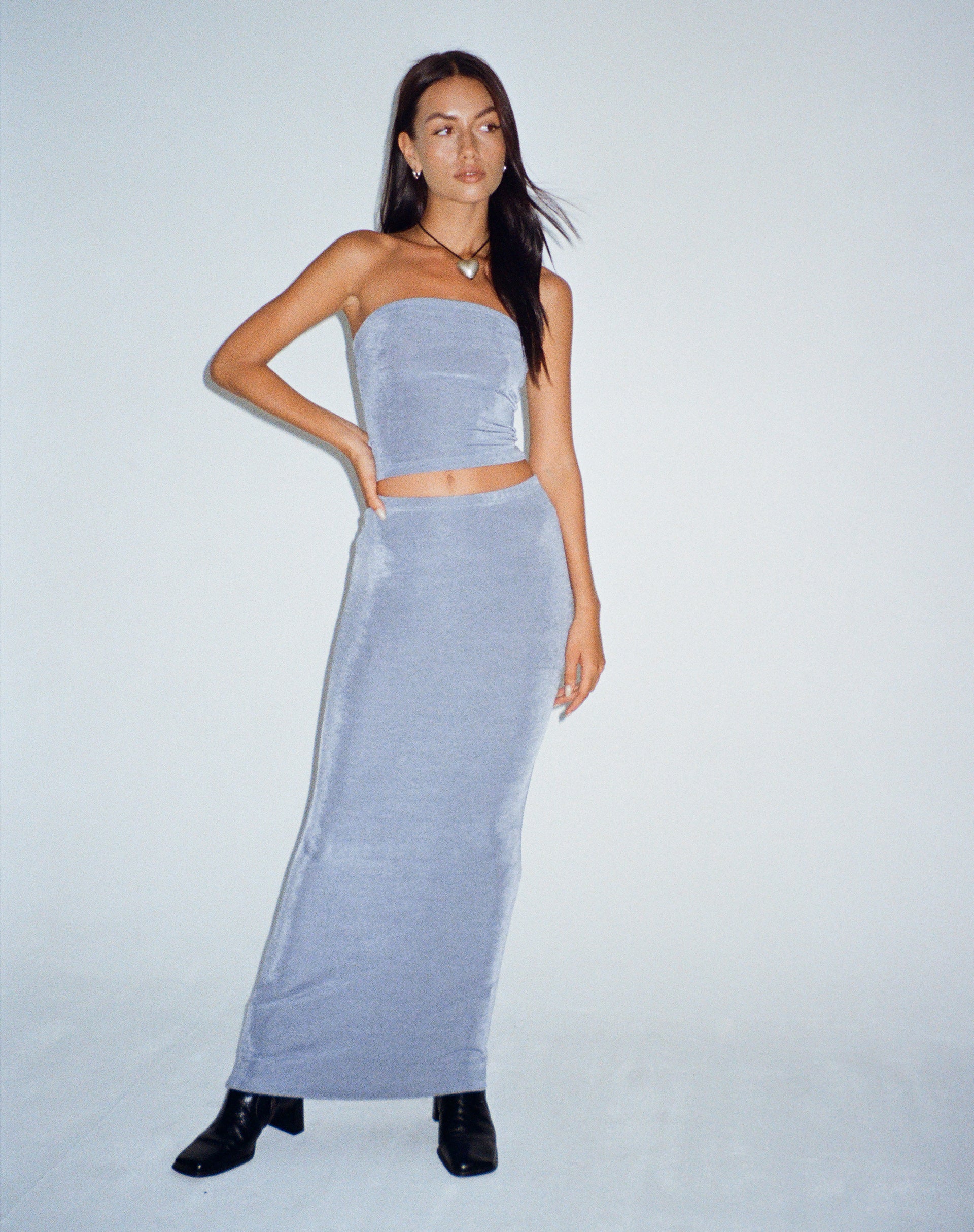 Tulus Low Rise Maxi Skirt in Slate Blue - Awmao
