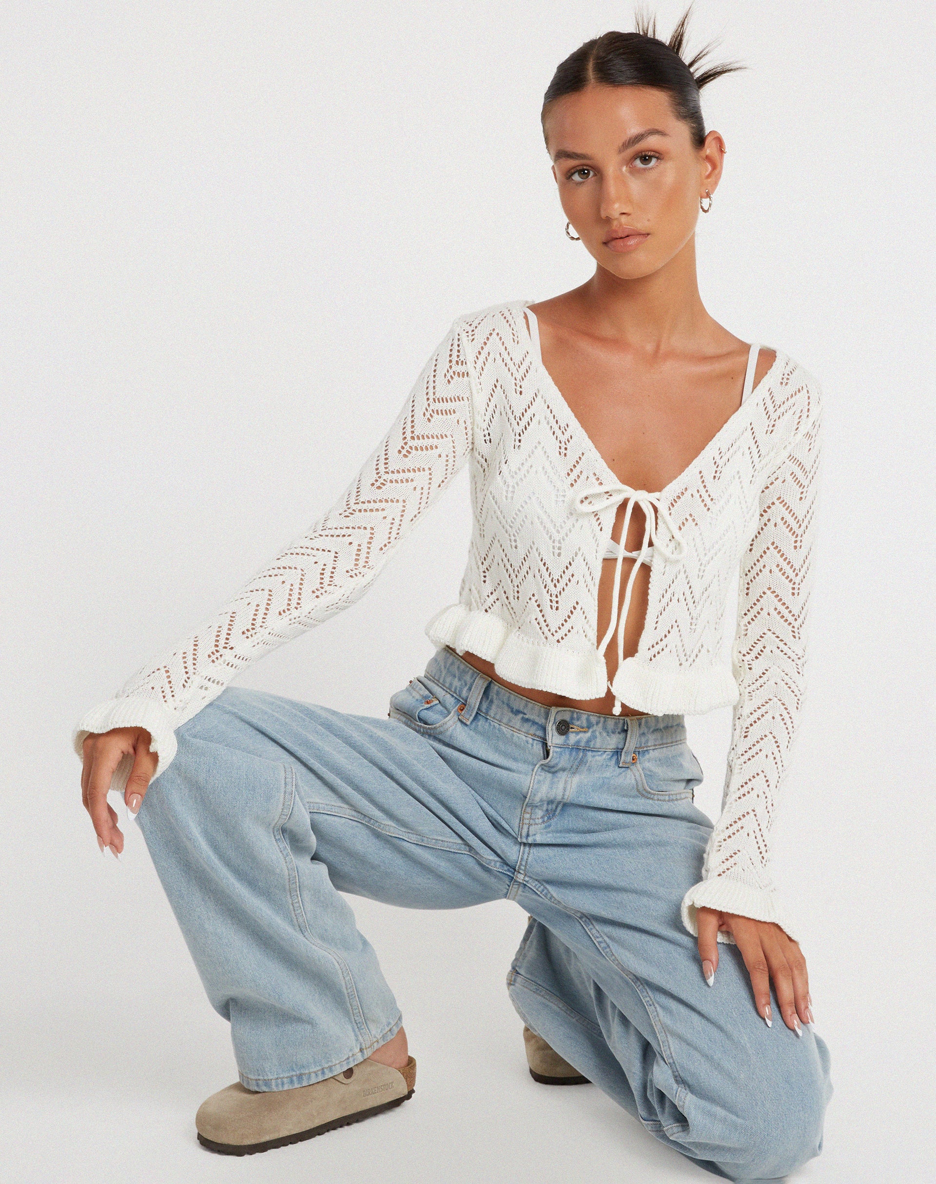 Vella Cardi in Knitted Ivory - Awmao