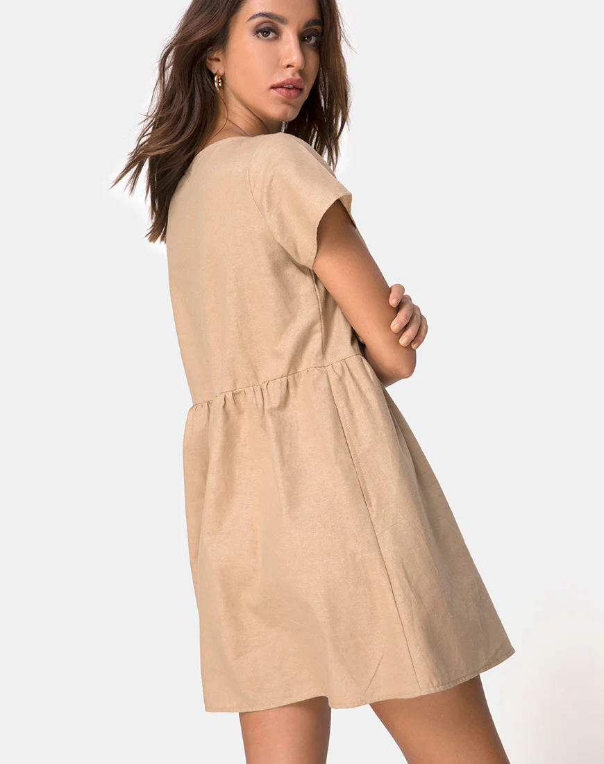 Deira Babydoll Dress in Stone - Awmao
