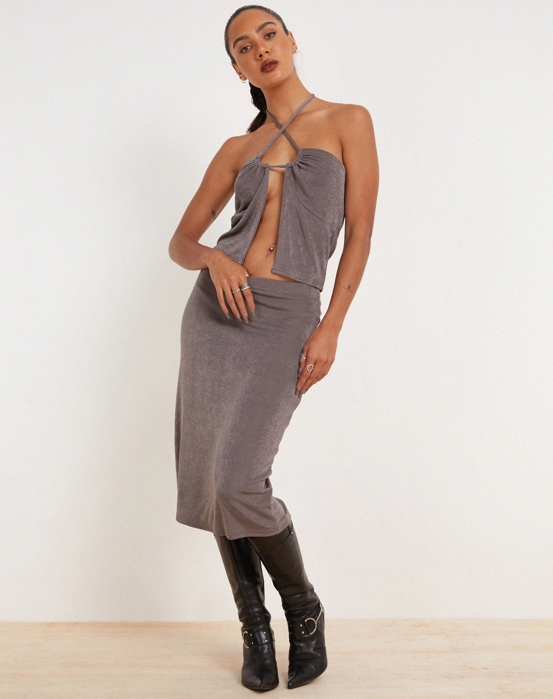 Hadley Midi Skirt in Charcoal - Awmao